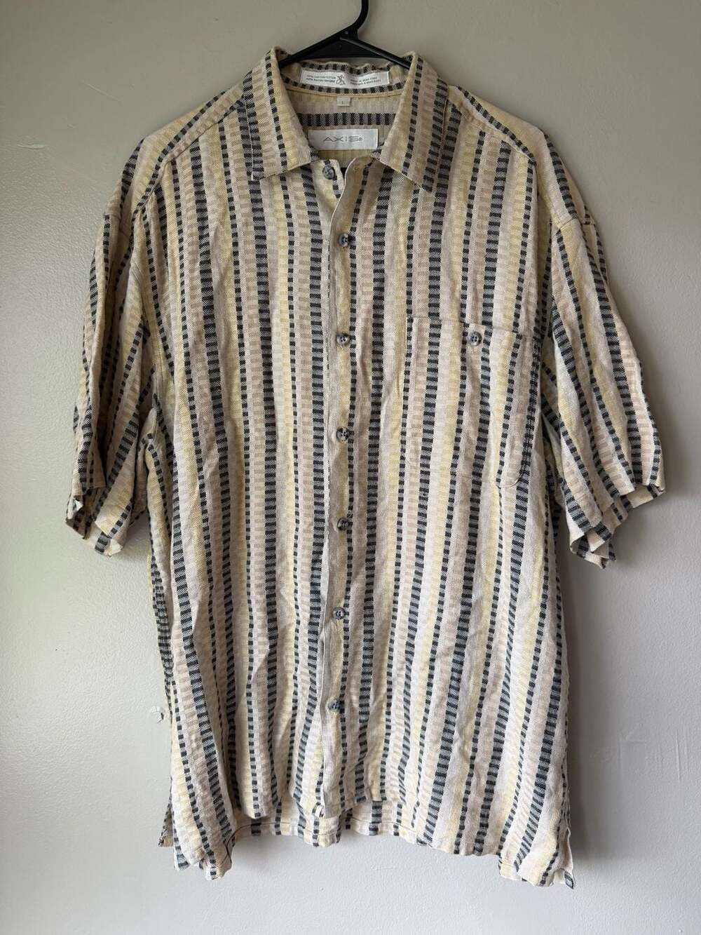 Axis Vintage Men's Striped Cotton-Rayon Short Sleeve Button-Down Shirt t3
